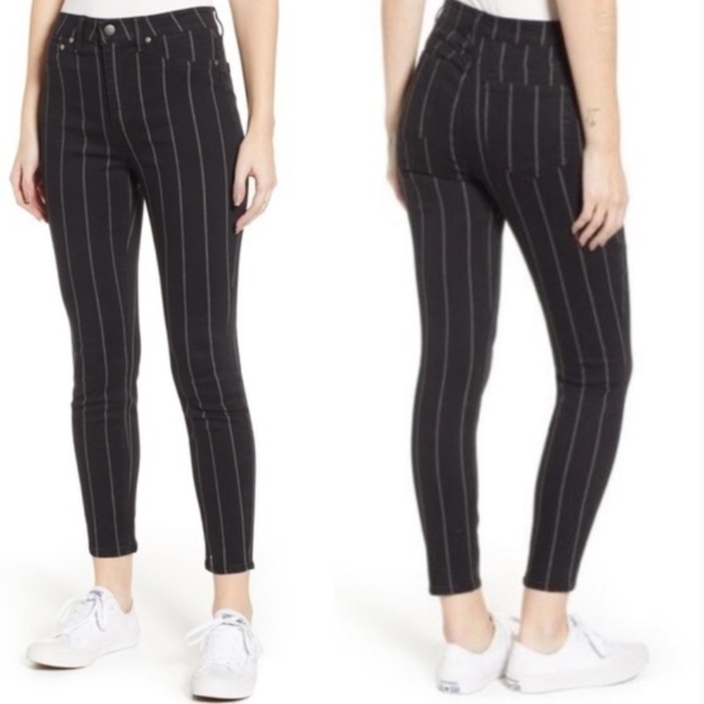 Tinsil High Rise Pin Stripe Black Denim Skinny Jeans Size 25